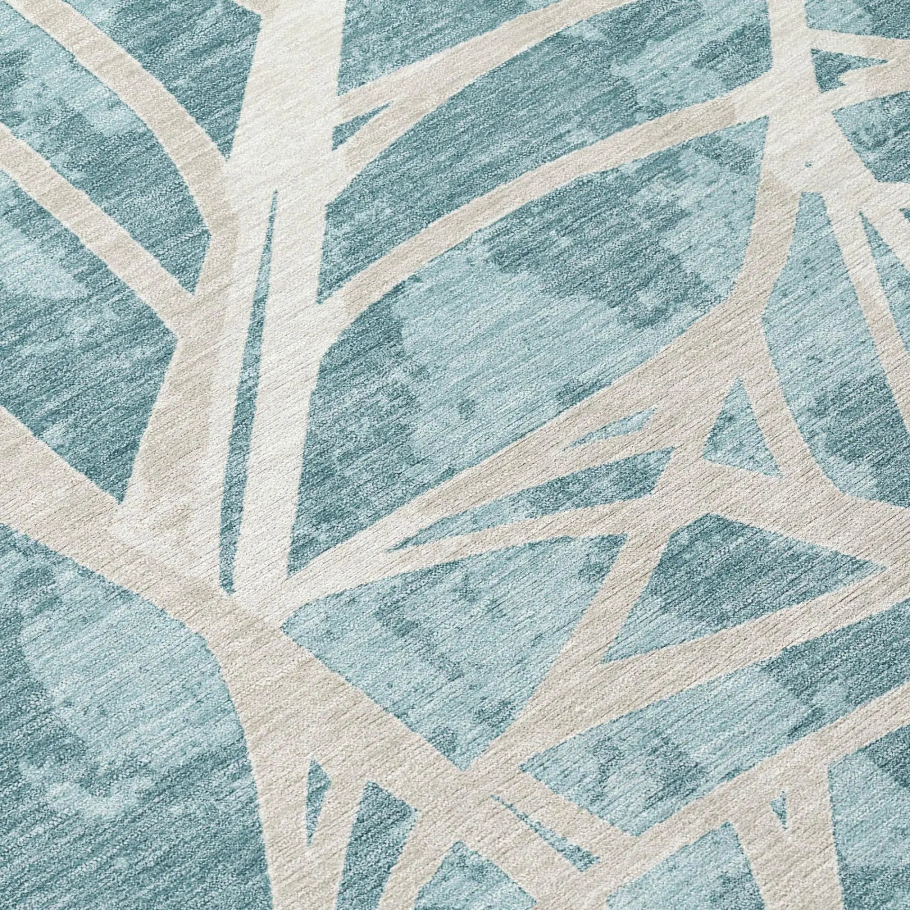 5' X 8' Teal Blue And Silver Floral Washable Indoor Outdoor Area Rug Homeroots Outdoor
