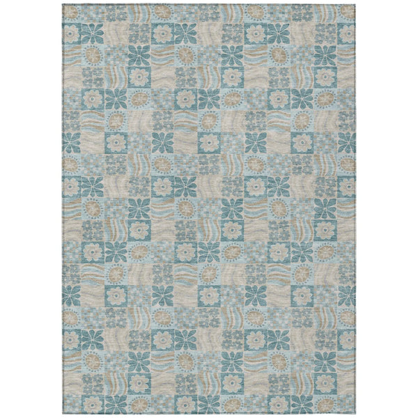 5' X 8' Teal Blue And Silver Floral Washable Indoor Outdoor Area Rug Homeroots Outdoor