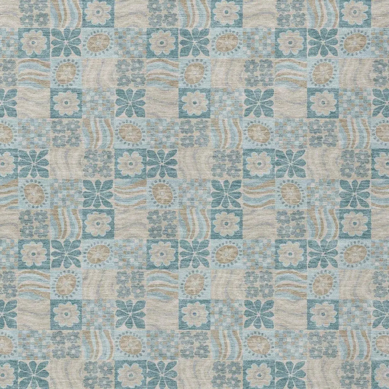 5' X 8' Teal Blue And Silver Floral Washable Indoor Outdoor Area Rug Homeroots Outdoor