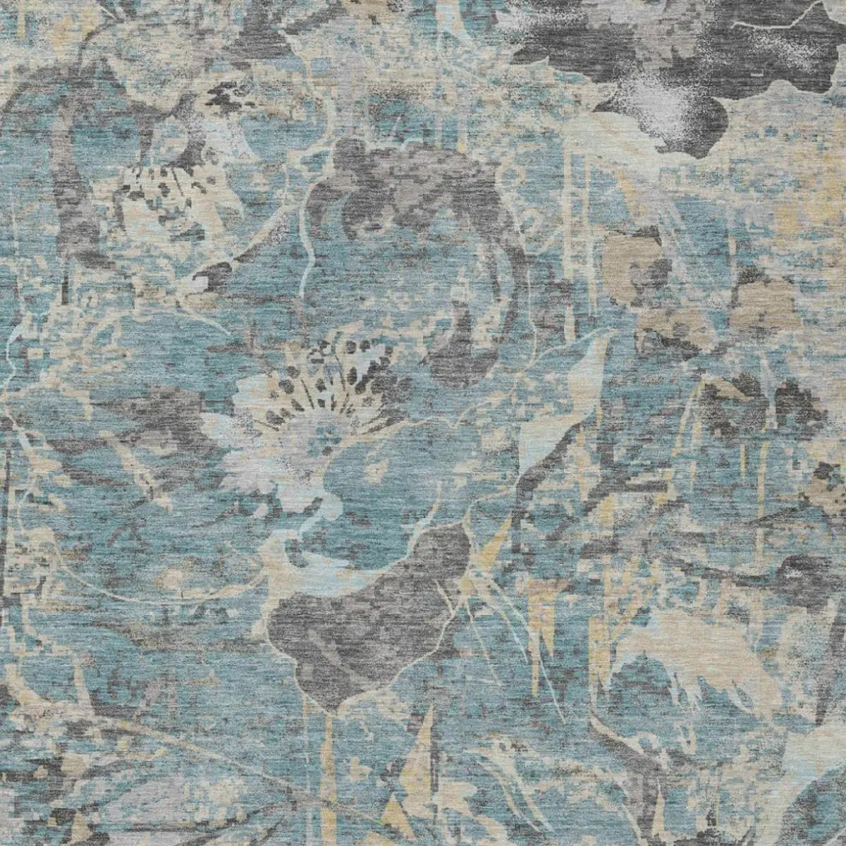 5' X 8' Teal Blue And Silver Floral Washable Indoor Outdoor Area Rug Homeroots Outdoor