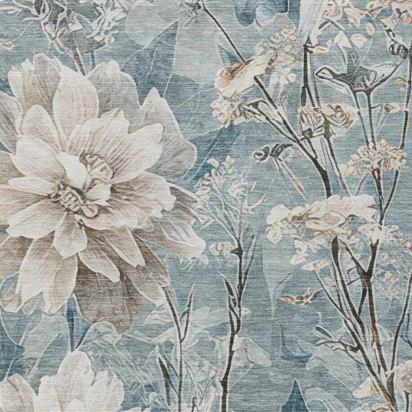5' X 8' Teal Blue And Silver Floral Washable Indoor Outdoor Area Rug Homeroots Outdoor