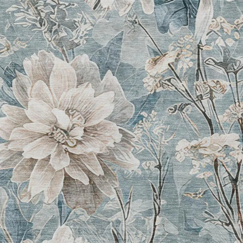 5' X 8' Teal Blue And Silver Floral Washable Indoor Outdoor Area Rug Homeroots Outdoor