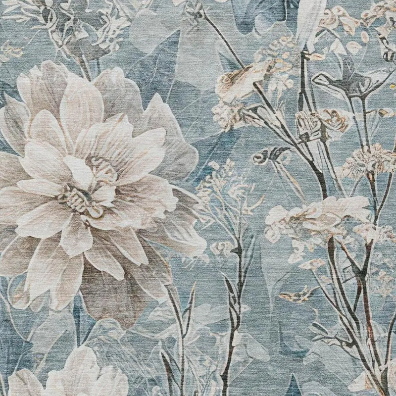 5' X 8' Teal Blue And Silver Floral Washable Indoor Outdoor Area Rug Homeroots Outdoor