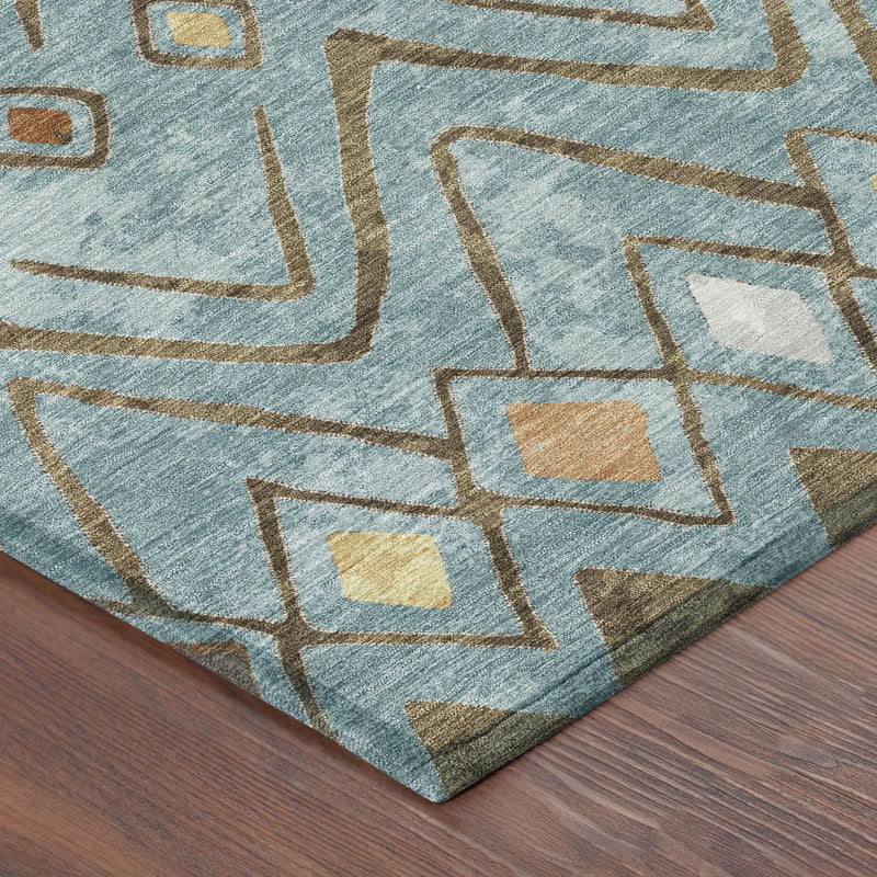5' X 8' Teal Blue And Silver Geometric Washable Indoor Outdoor Area Rug Homeroots Outdoor