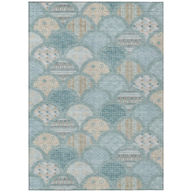 5' X 8' Teal Blue And Silver Geometric Washable Indoor Outdoor Area Rug Homeroots Outdoor