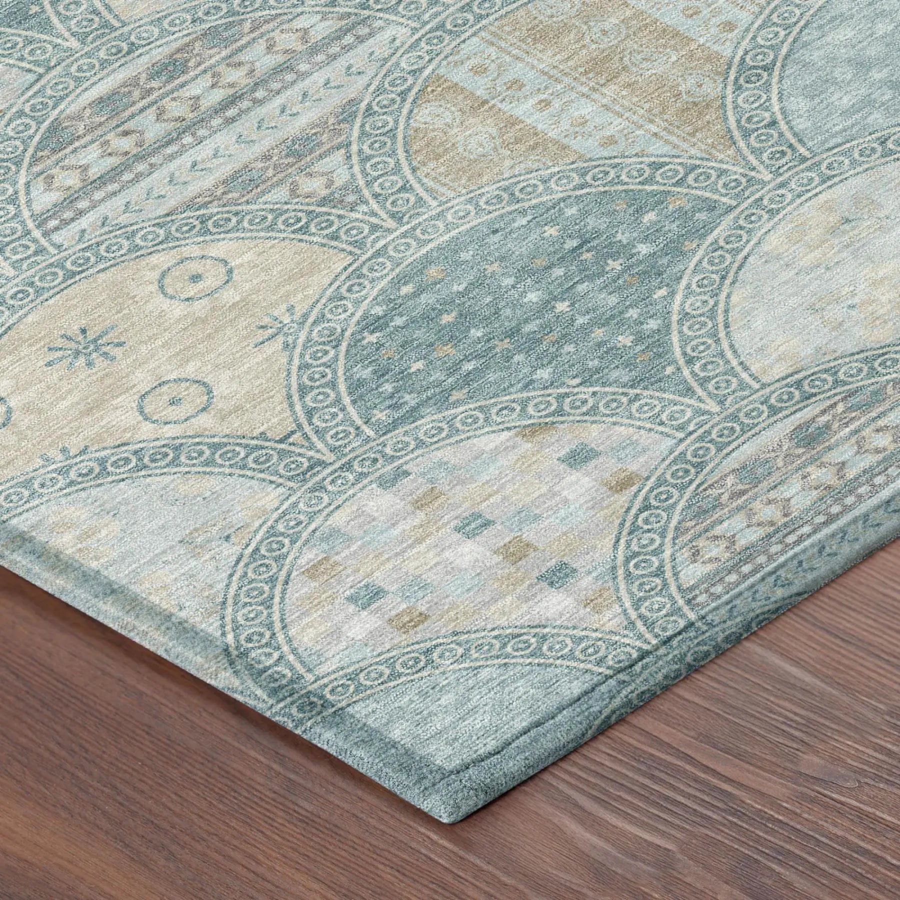 5' X 8' Teal Blue And Silver Geometric Washable Indoor Outdoor Area Rug Homeroots Outdoor