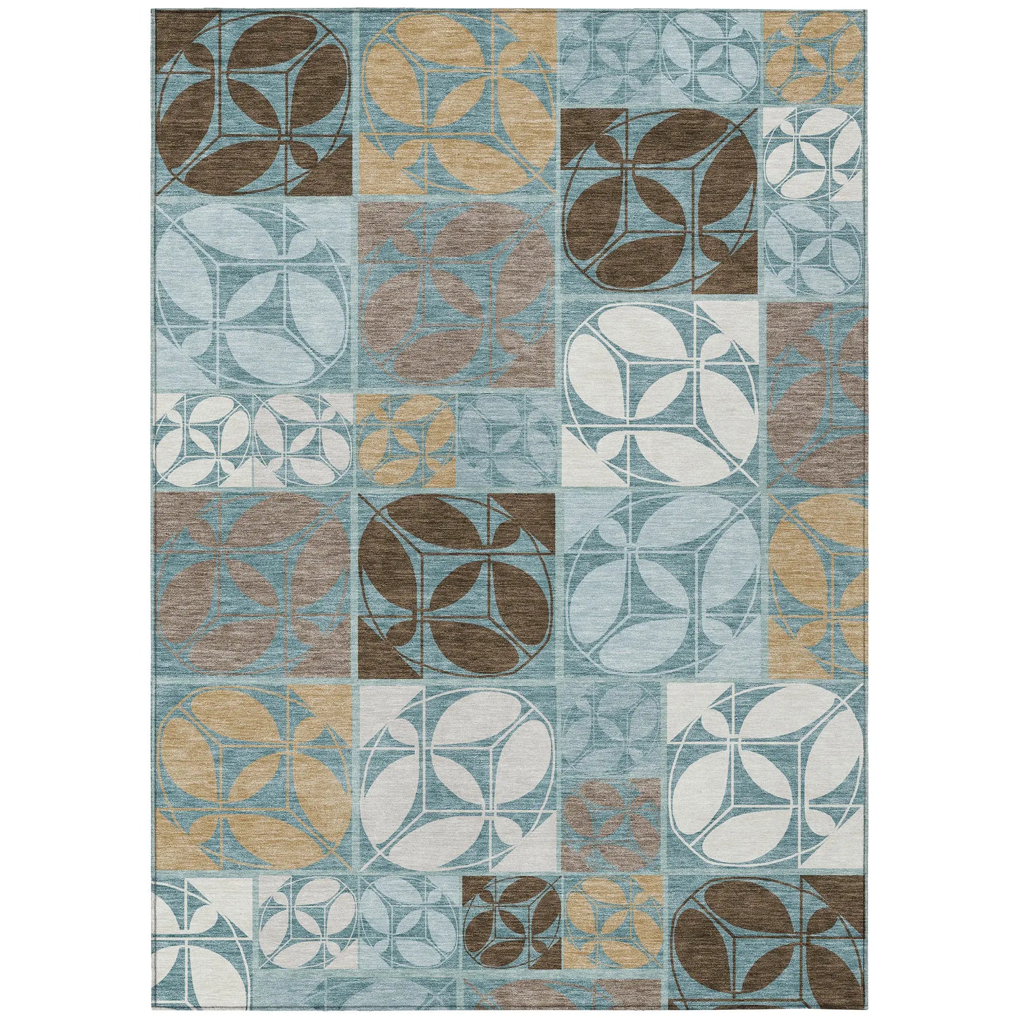 5' X 8' Teal Blue And Silver Geometric Washable Indoor Outdoor Area Rug Homeroots Outdoor