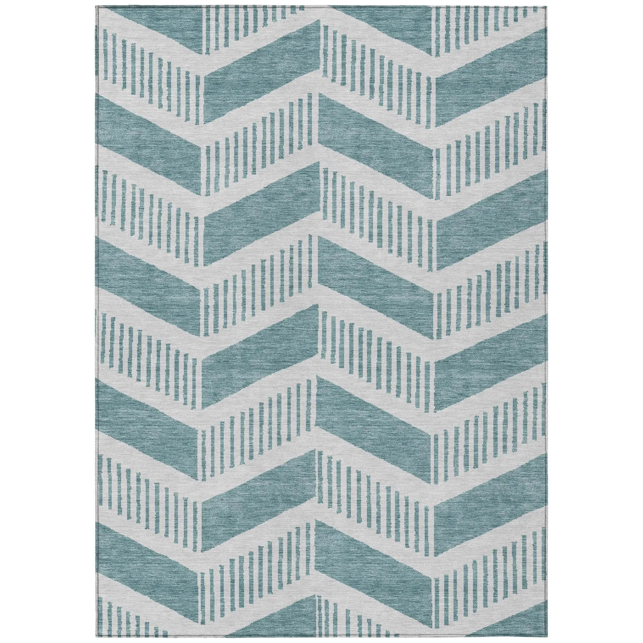 5' X 8' Teal Blue And Silver Geometric Washable Indoor Outdoor Area Rug Homeroots Outdoor