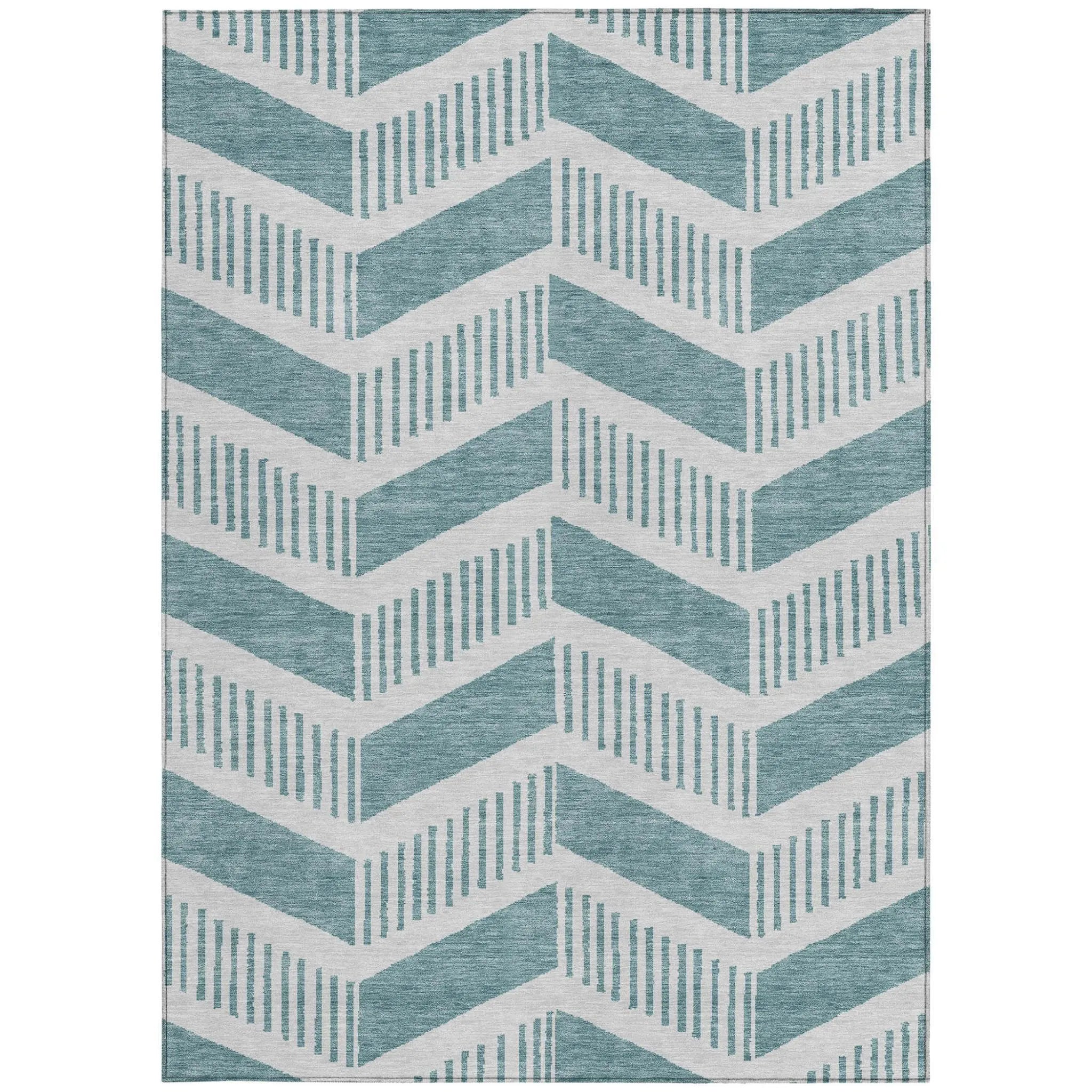 5' X 8' Teal Blue And Silver Geometric Washable Indoor Outdoor Area Rug Homeroots Outdoor