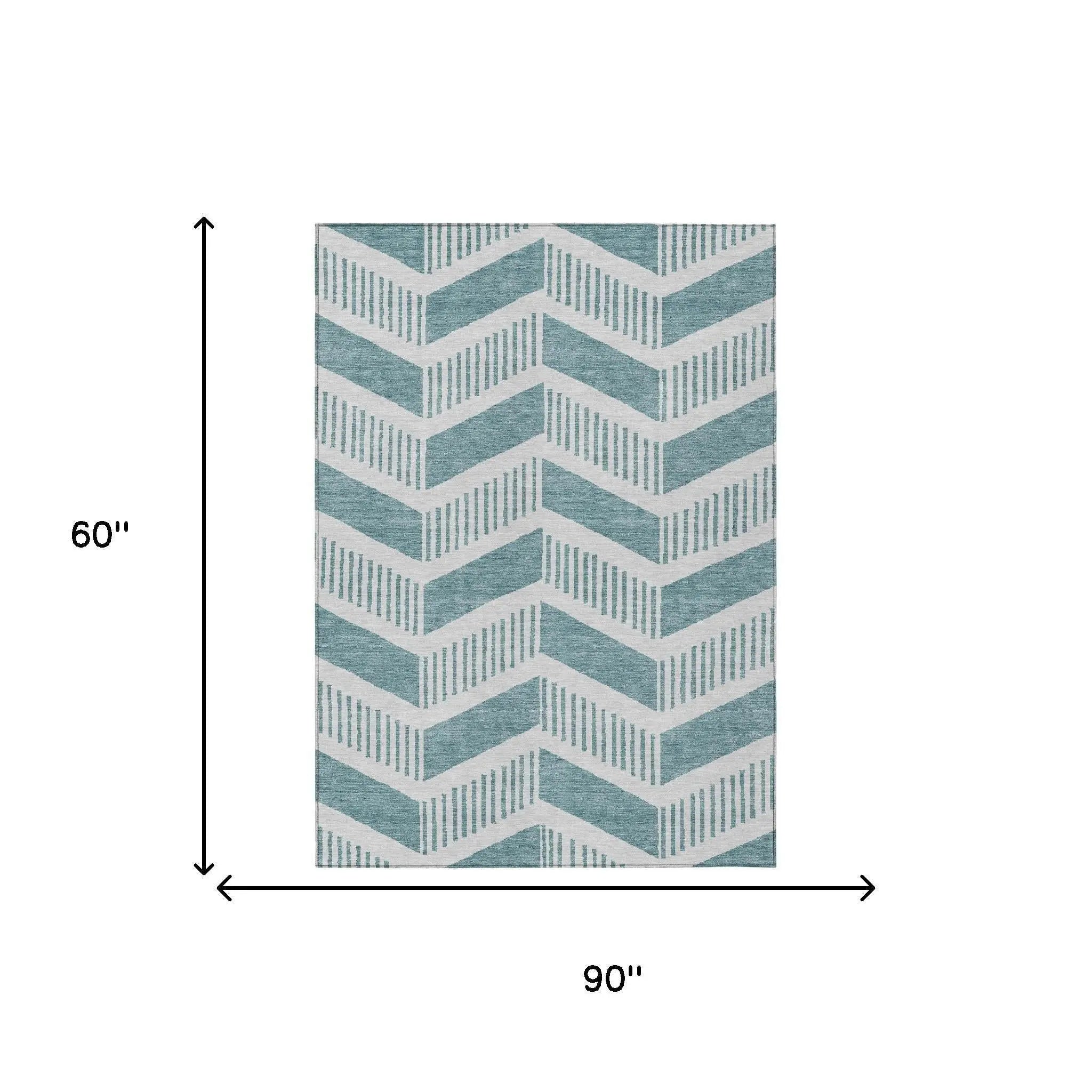 5' X 8' Teal Blue And Silver Geometric Washable Indoor Outdoor Area Rug Homeroots Outdoor