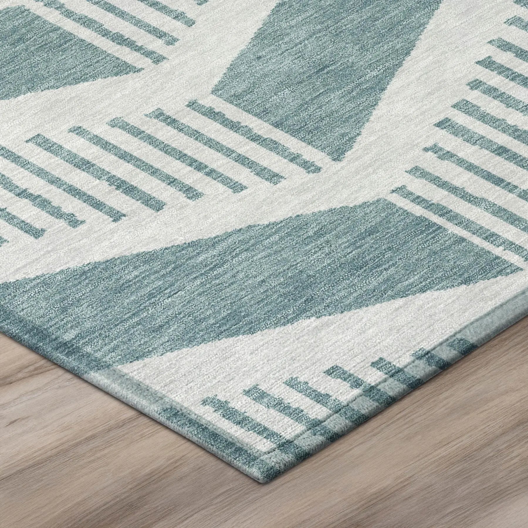 5' X 8' Teal Blue And Silver Geometric Washable Indoor Outdoor Area Rug Homeroots Outdoor