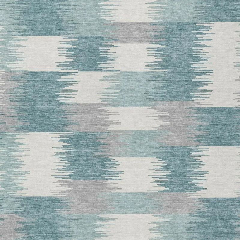 5' X 8' Teal Blue And Silver Geometric Washable Indoor Outdoor Area Rug Homeroots Outdoor
