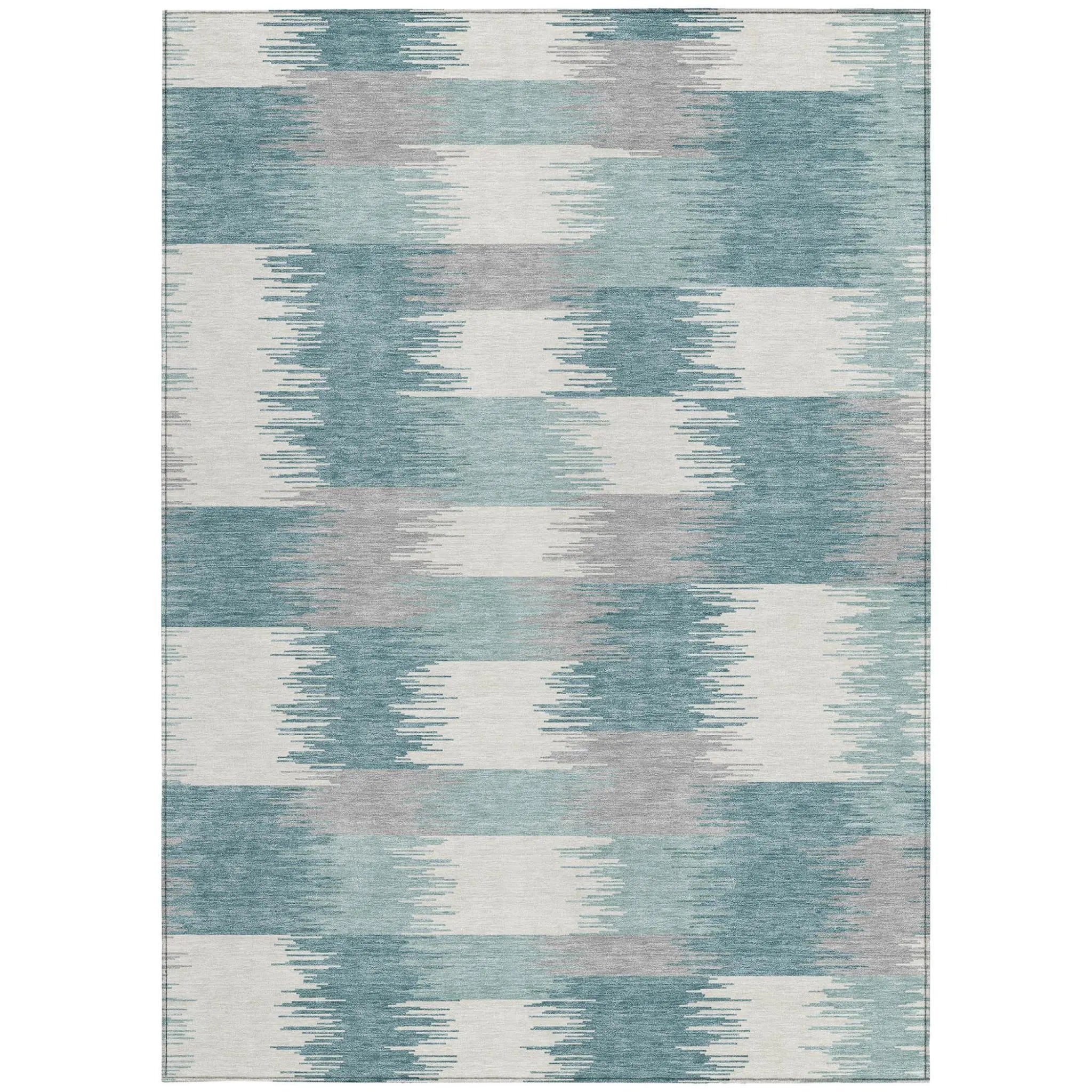 5' X 8' Teal Blue And Silver Geometric Washable Indoor Outdoor Area Rug Homeroots Outdoor