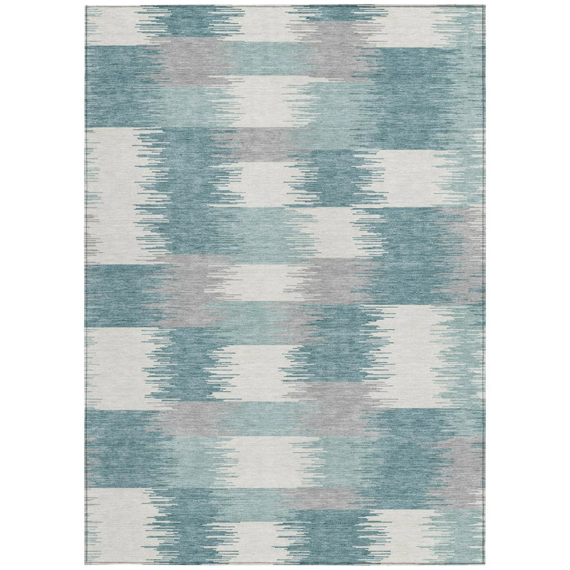 5' X 8' Teal Blue And Silver Geometric Washable Indoor Outdoor Area Rug Homeroots Outdoor