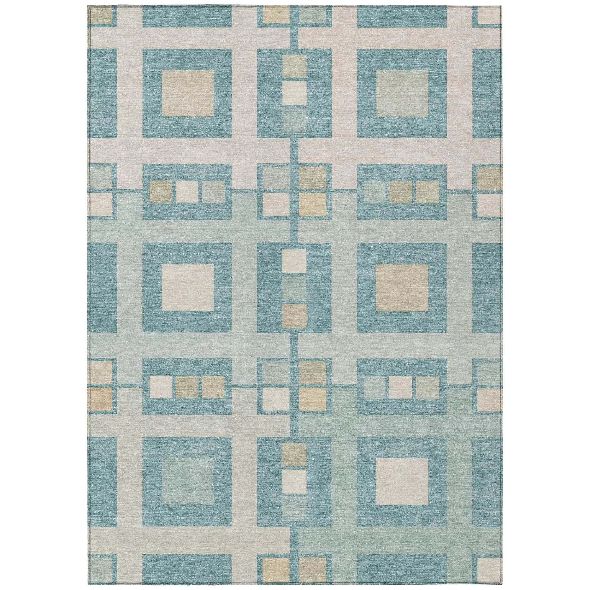 5' X 8' Teal Blue And Silver Geometric Washable Indoor Outdoor Area Rug Homeroots Outdoor