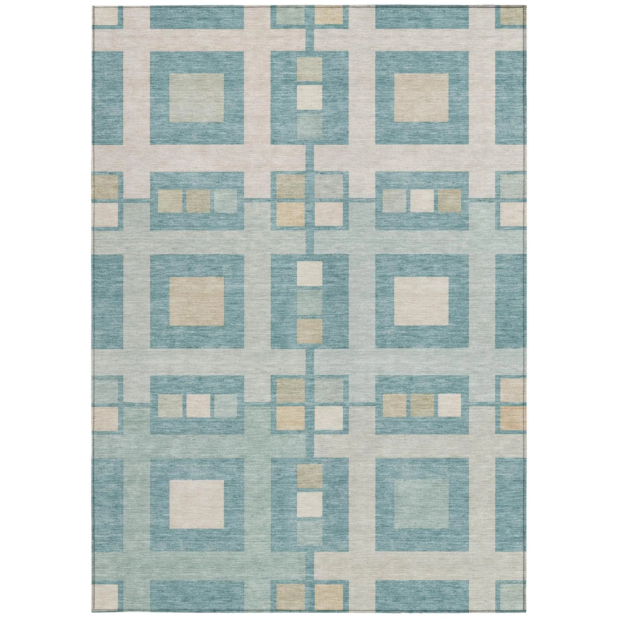 5' X 8' Teal Blue And Silver Geometric Washable Indoor Outdoor Area Rug Homeroots Outdoor