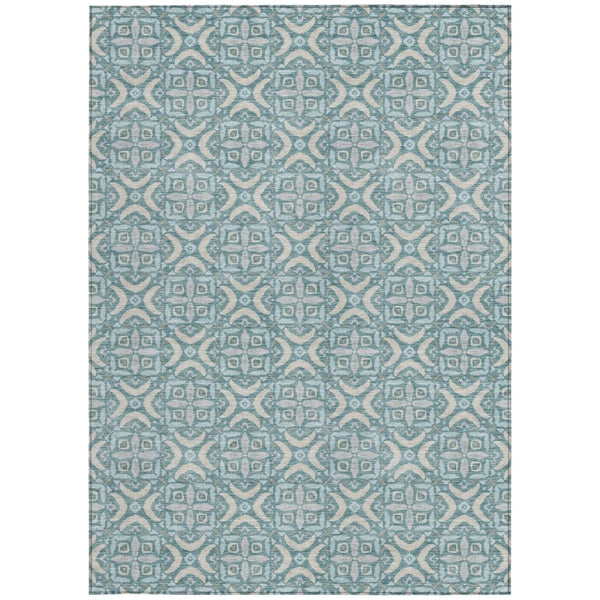 5' X 8' Teal Blue And Silver Geometric Washable Indoor Outdoor Area Rug Homeroots Outdoor