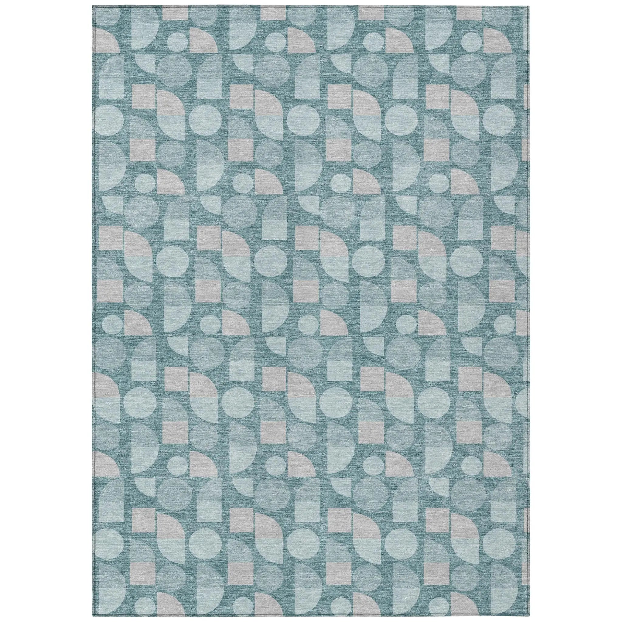 5' X 8' Teal Blue And Silver Geometric Washable Indoor Outdoor Area Rug Homeroots Outdoor
