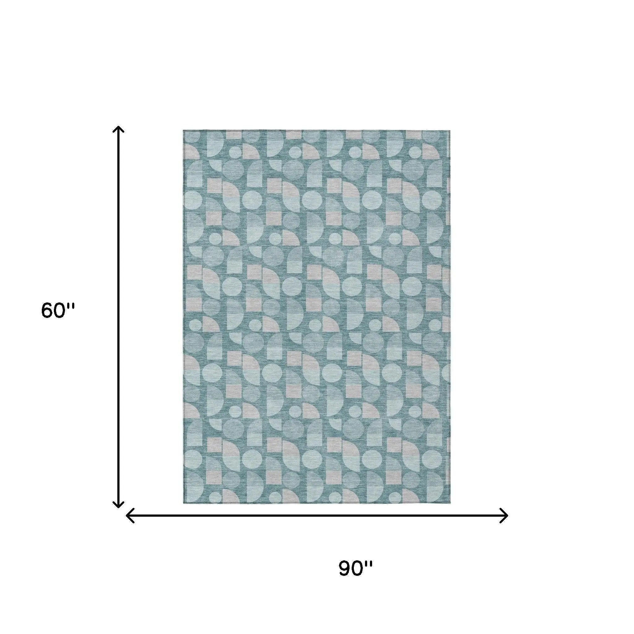 5' X 8' Teal Blue And Silver Geometric Washable Indoor Outdoor Area Rug Homeroots Outdoor