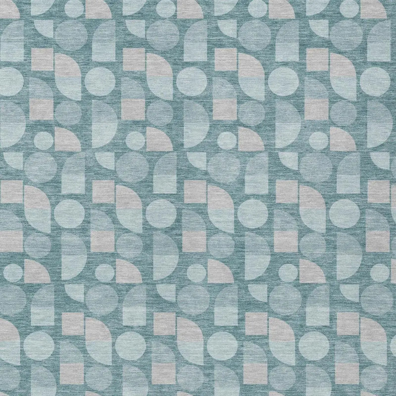 5' X 8' Teal Blue And Silver Geometric Washable Indoor Outdoor Area Rug Homeroots Outdoor