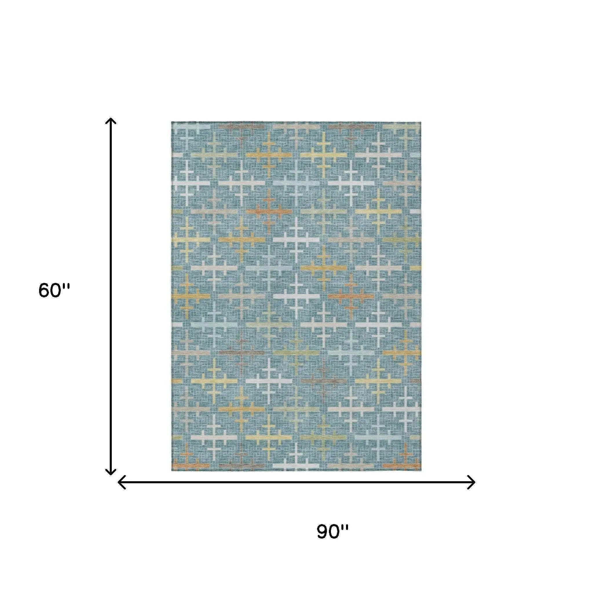 5' X 8' Teal Blue And Silver Geometric Washable Indoor Outdoor Area Rug Homeroots Outdoor