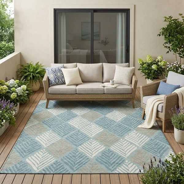 5' X 8' Teal Blue And Silver Geometric Washable Indoor Outdoor Area Rug Homeroots Outdoor