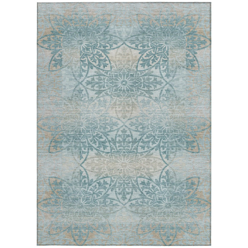 5' X 8' Teal Blue And Silver Oriental Washable Indoor Outdoor Area Rug Homeroots Outdoor