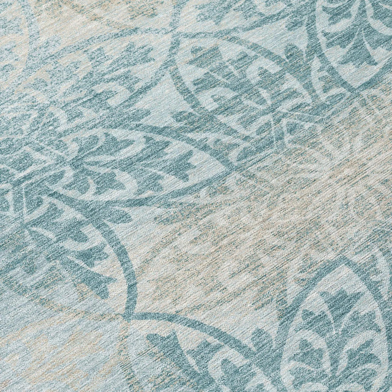 5' X 8' Teal Blue And Silver Oriental Washable Indoor Outdoor Area Rug Homeroots Outdoor