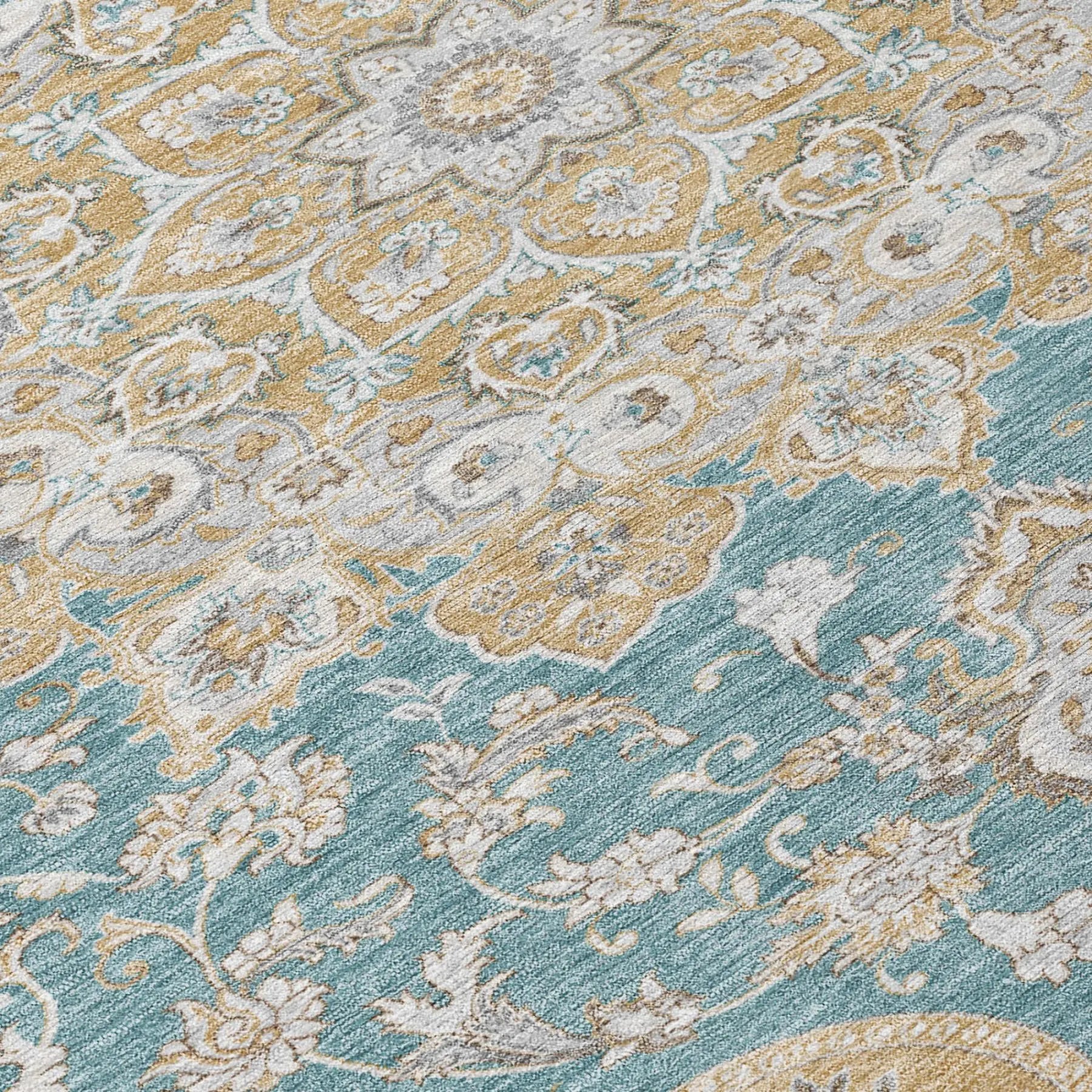5' X 8' Teal Blue And Silver Oriental Washable Indoor Outdoor Area Rug Homeroots Outdoor