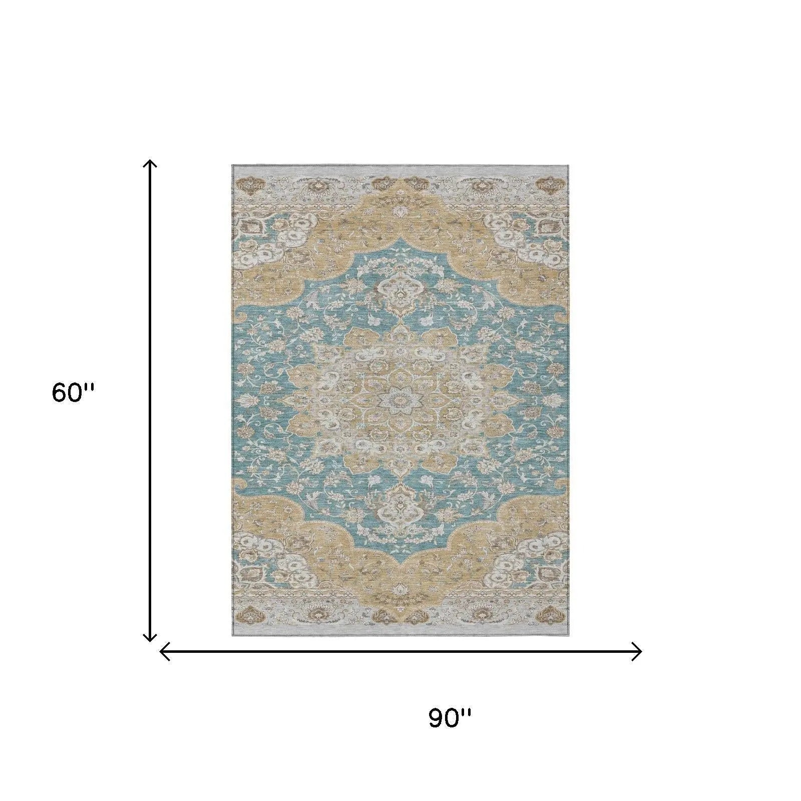 5' X 8' Teal Blue And Silver Oriental Washable Indoor Outdoor Area Rug Homeroots Outdoor