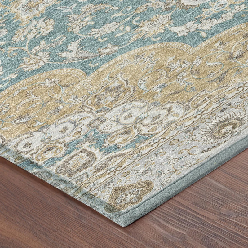 5' X 8' Teal Blue And Silver Oriental Washable Indoor Outdoor Area Rug Homeroots Outdoor