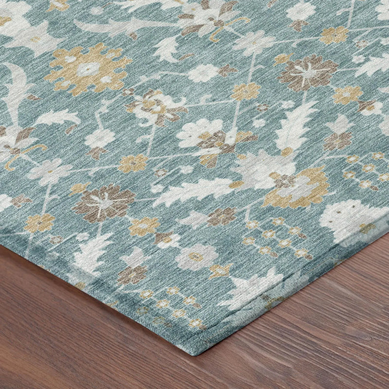 5' X 8' Teal Blue And Silver Oriental Washable Indoor Outdoor Area Rug Homeroots Outdoor
