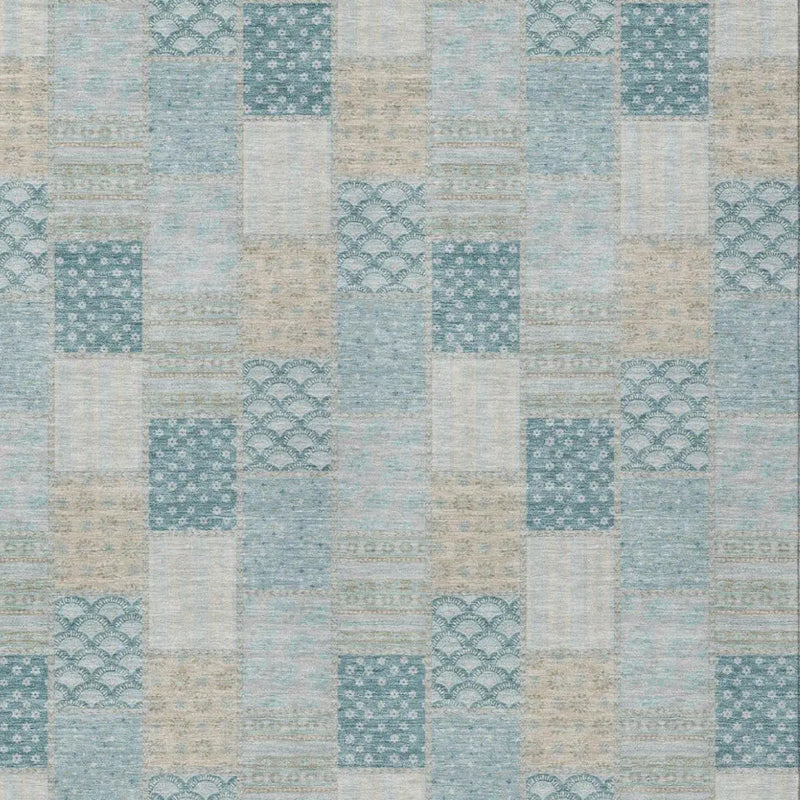 5' X 8' Teal Blue And Silver Patchwork Washable Indoor Outdoor Area Rug Homeroots Outdoor