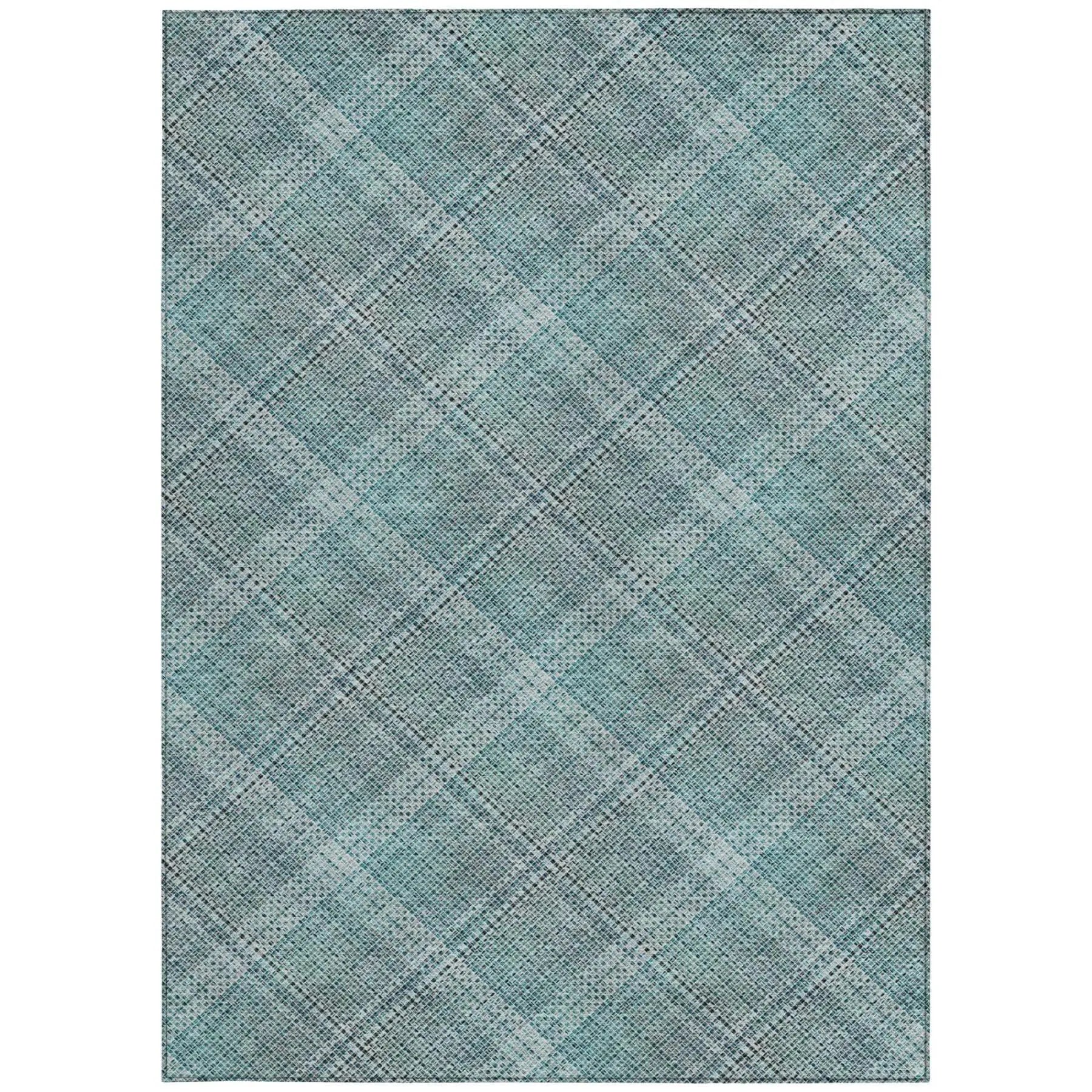 5' X 8' Teal Blue And Silver Plaid Washable Indoor Outdoor Area Rug Homeroots Outdoor
