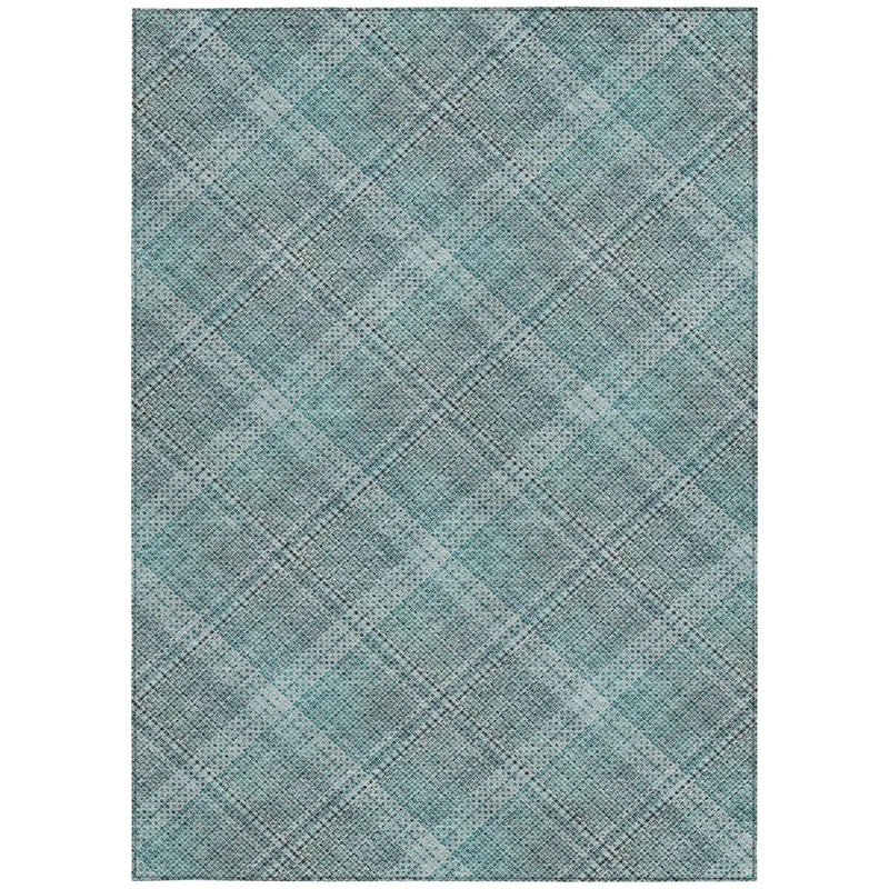 5' X 8' Teal Blue And Silver Plaid Washable Indoor Outdoor Area Rug Homeroots Outdoor