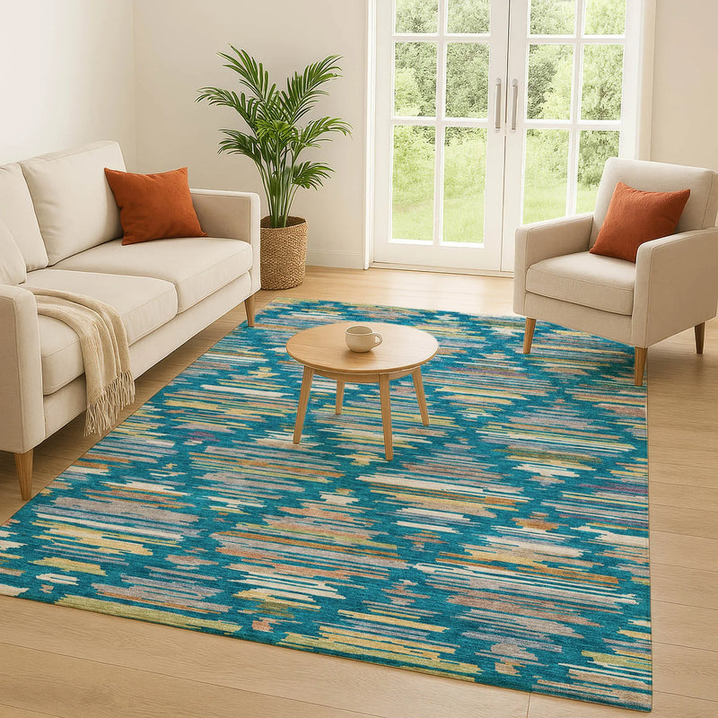 5' X 8' Teal Blue And Silver Southwestern Washable Indoor Outdoor Area Rug Homeroots Outdoor