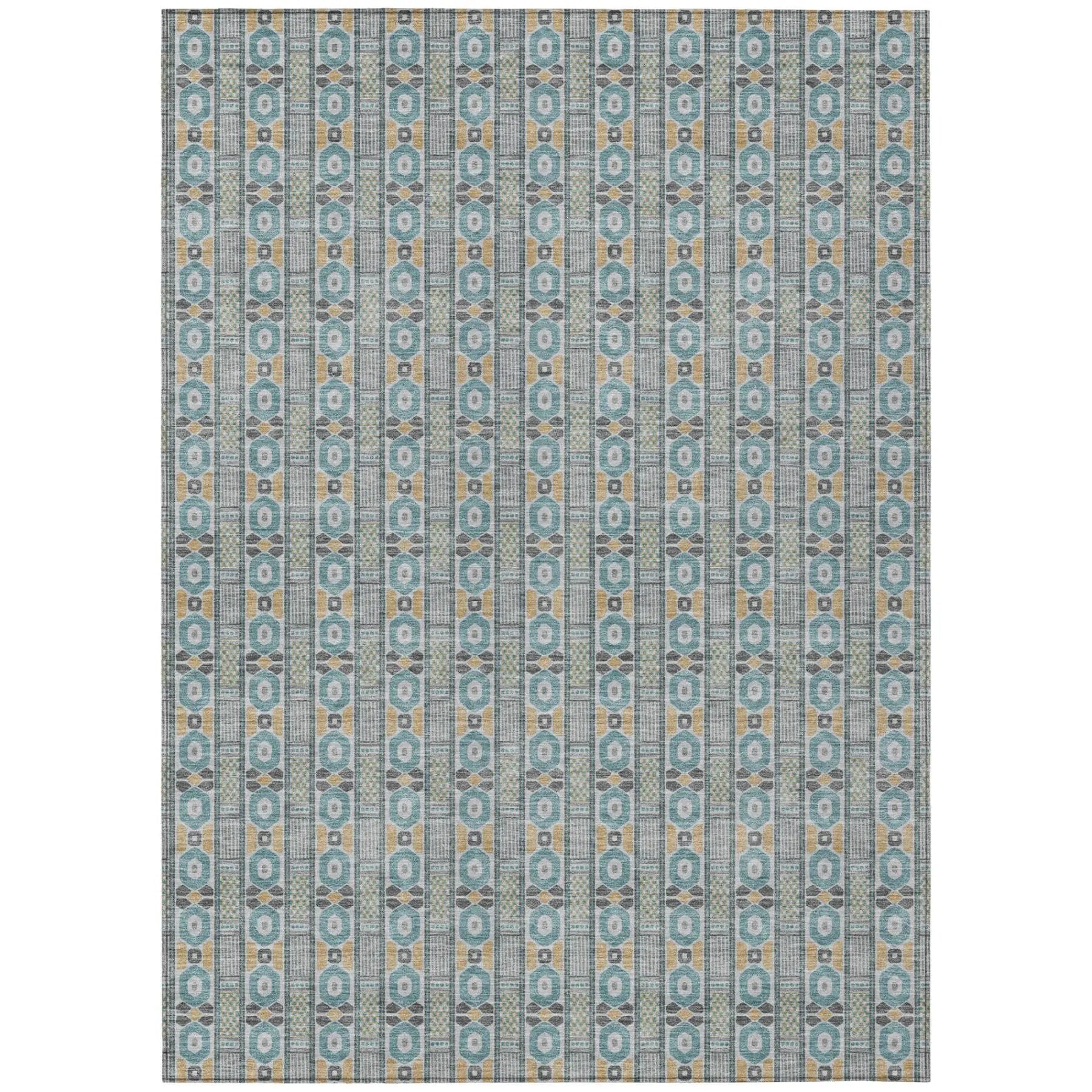 5' X 8' Teal Blue And Silver Striped Washable Indoor Outdoor Area Rug Homeroots Outdoor