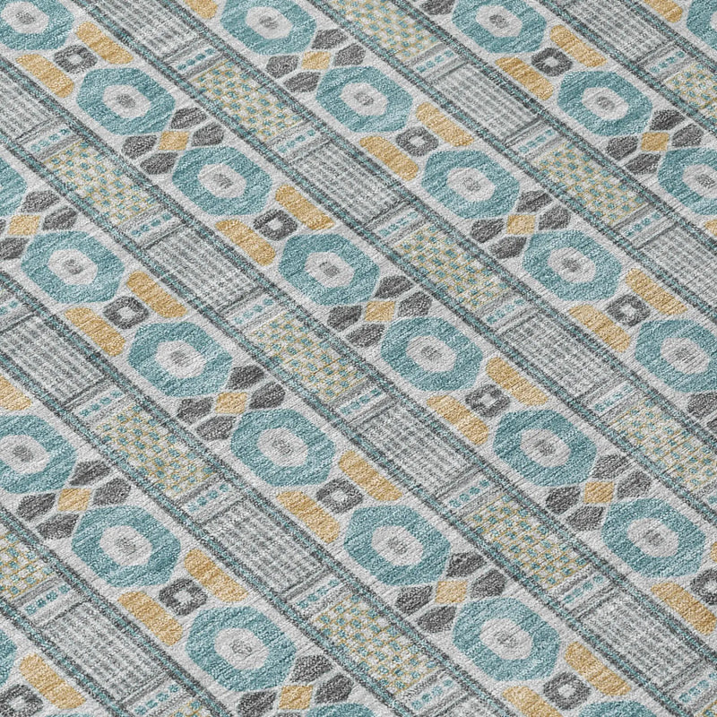 5' X 8' Teal Blue And Silver Striped Washable Indoor Outdoor Area Rug Homeroots Outdoor