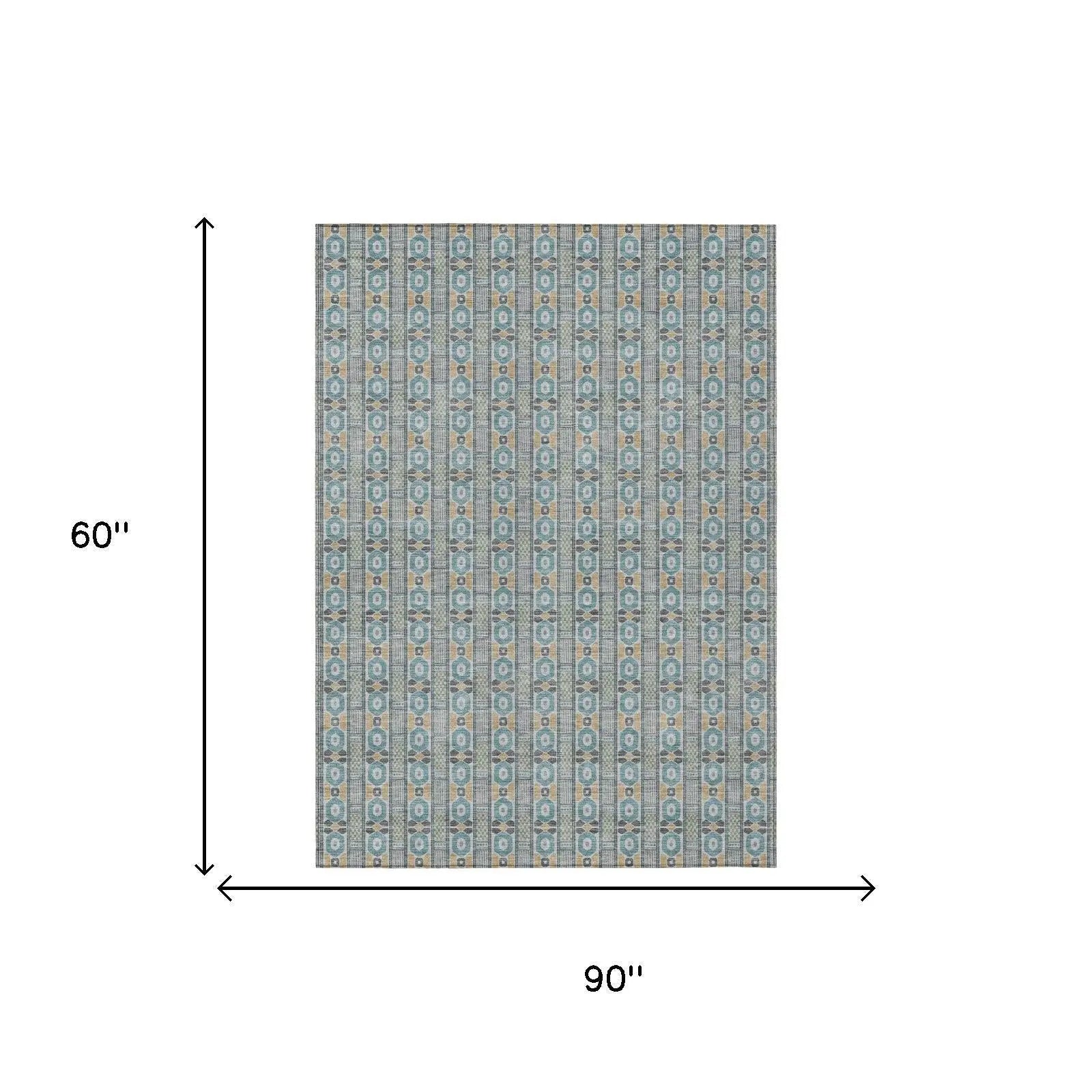 5' X 8' Teal Blue And Silver Striped Washable Indoor Outdoor Area Rug Homeroots Outdoor