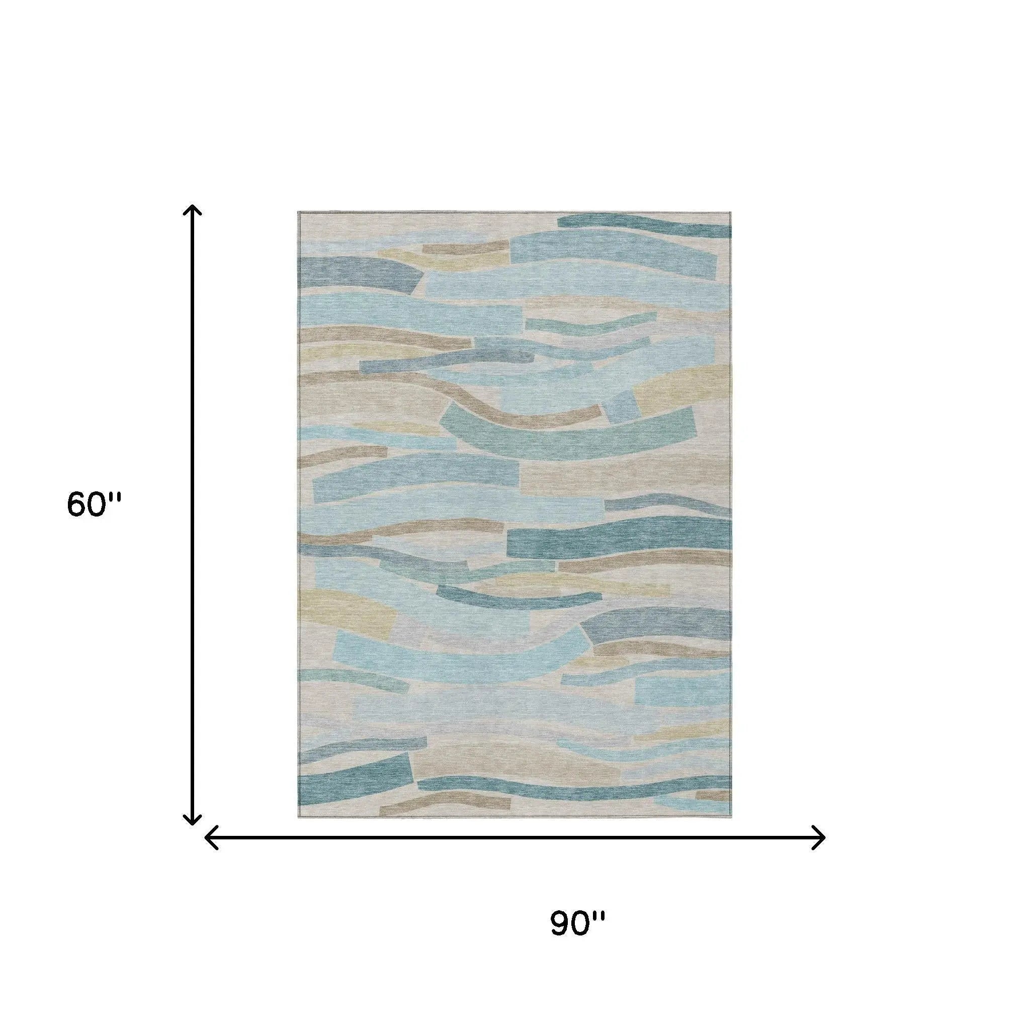 5' X 8' Teal Blue And Silver Striped Washable Indoor Outdoor Area Rug Homeroots Outdoor