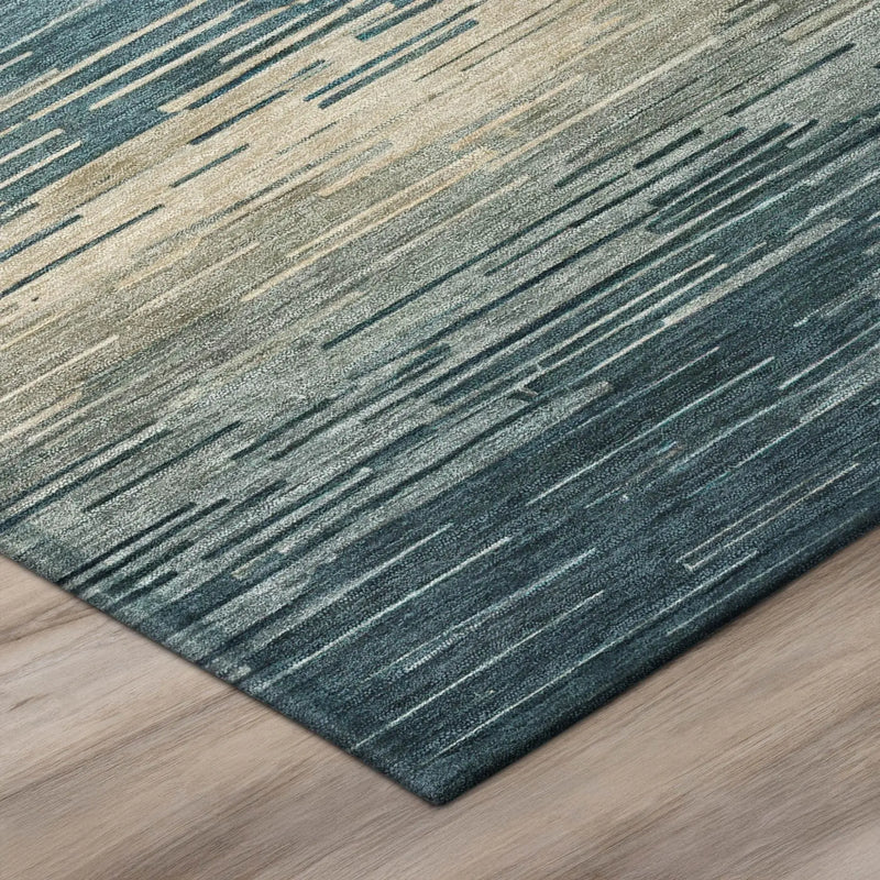 5' X 8' Teal Blue And Silver Striped Washable Indoor Outdoor Area Rug Homeroots Outdoor