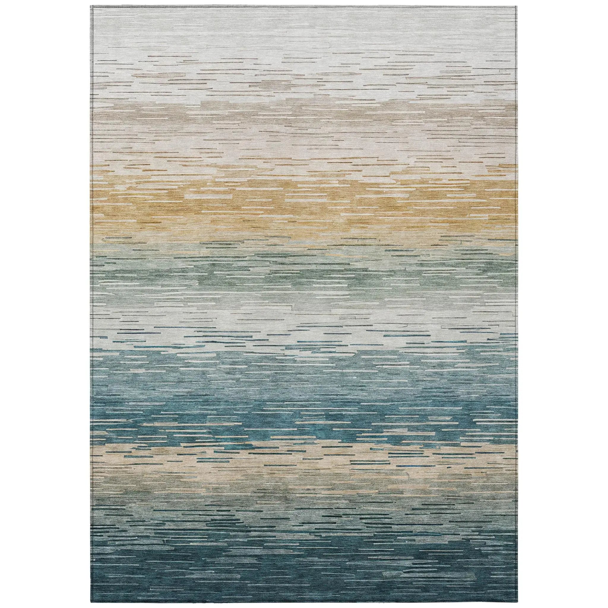 5' X 8' Teal Blue And Silver Striped Washable Indoor Outdoor Area Rug Homeroots Outdoor
