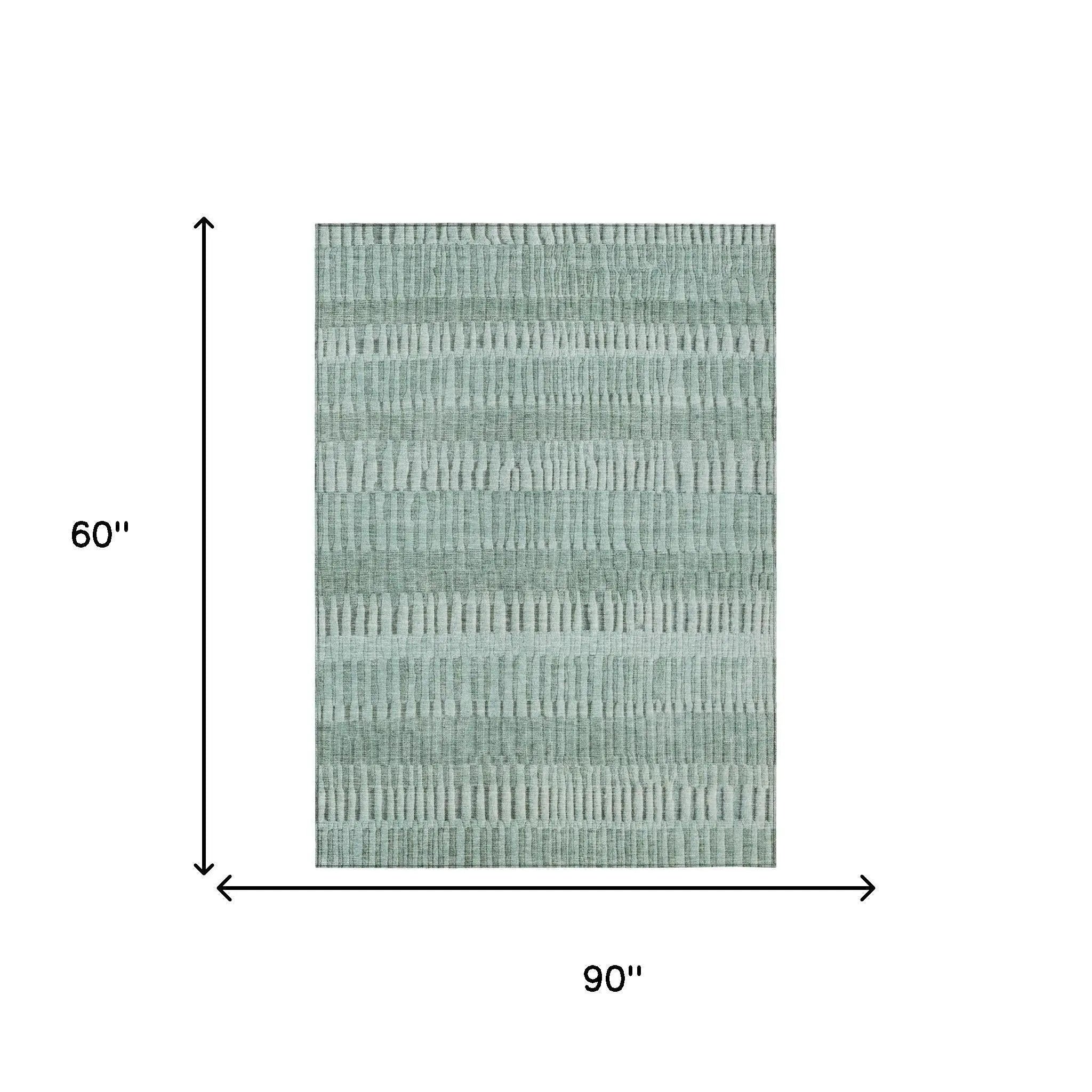 5' X 8' Teal Blue And Silver Striped Washable Indoor Outdoor Area Rug Homeroots Outdoor