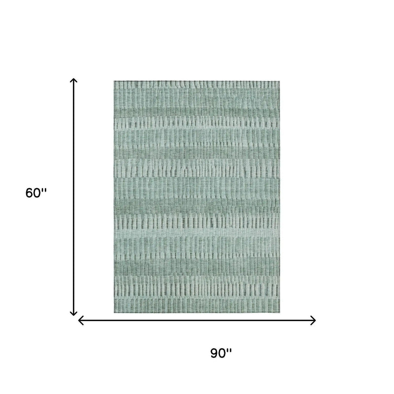 5' X 8' Teal Blue And Silver Striped Washable Indoor Outdoor Area Rug Homeroots Outdoor