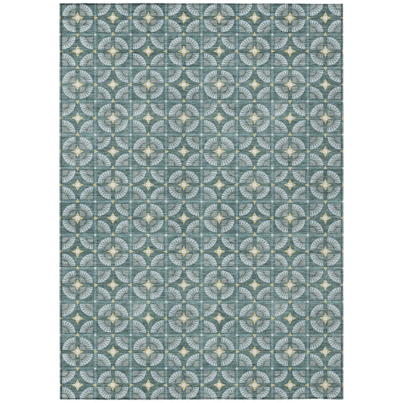 5' X 8' Teal Blue And Sky Blue Geometric Washable Indoor Outdoor Area Rug Homeroots Outdoor
