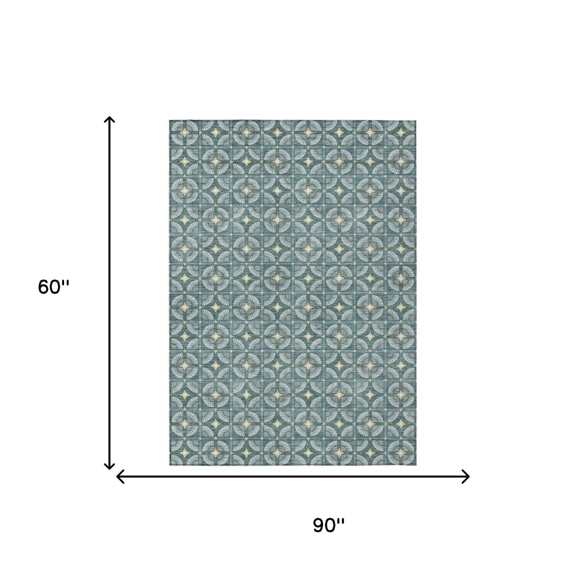 5' X 8' Teal Blue And Sky Blue Geometric Washable Indoor Outdoor Area Rug Homeroots Outdoor