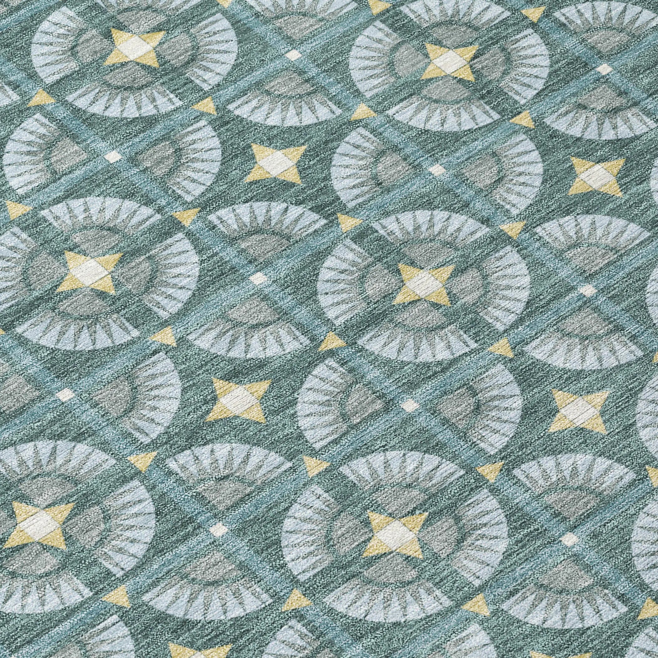 5' X 8' Teal Blue And Sky Blue Geometric Washable Indoor Outdoor Area Rug Homeroots Outdoor