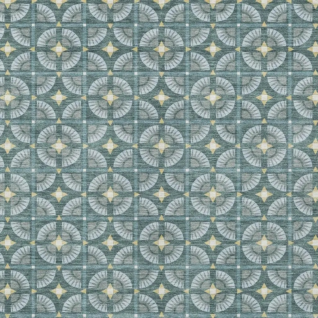 5' X 8' Teal Blue And Sky Blue Geometric Washable Indoor Outdoor Area Rug Homeroots Outdoor