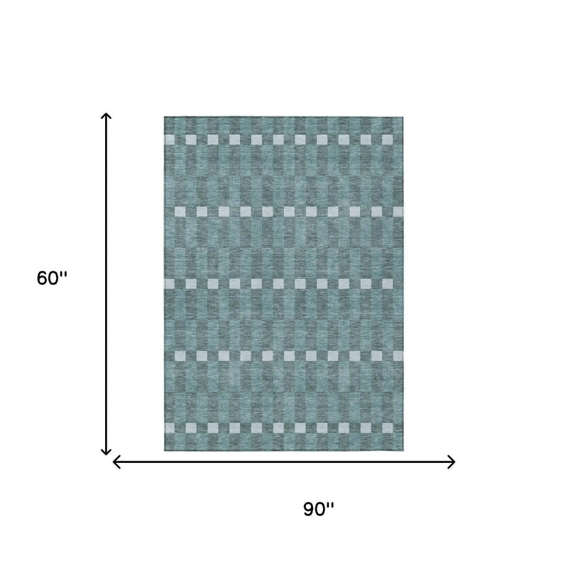 5' X 8' Teal Blue And Sky Blue Geometric Washable Indoor Outdoor Area Rug Homeroots Outdoor
