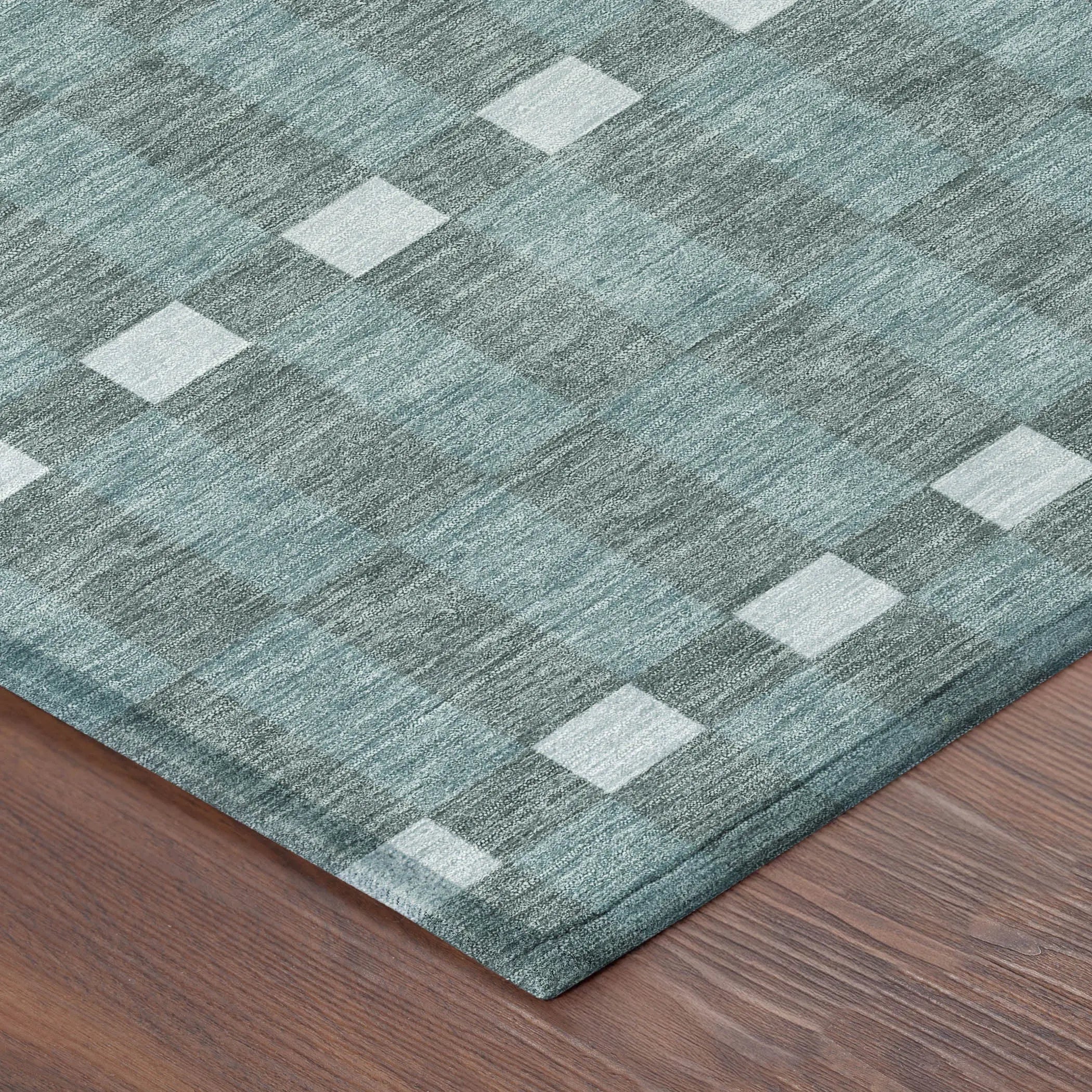 5' X 8' Teal Blue And Sky Blue Geometric Washable Indoor Outdoor Area Rug Homeroots Outdoor